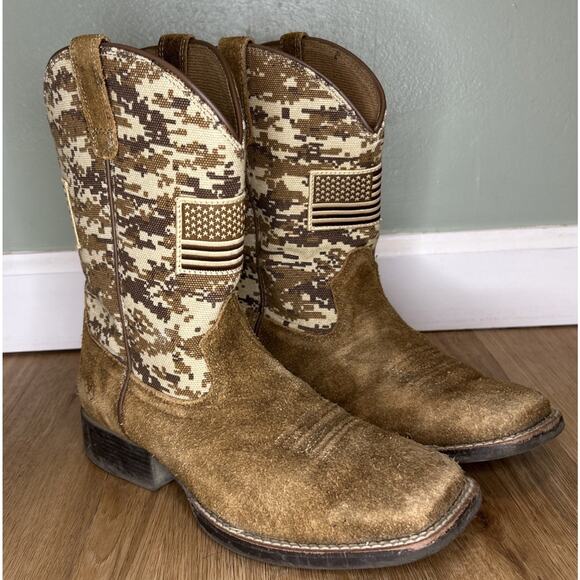 Ariat Kid's 3 Cowboy Boots Sport Patriot Brown Leather Western Flag 10019913 - Picture 1 of 9